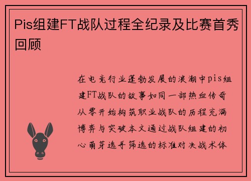 Pis组建FT战队过程全纪录及比赛首秀回顾
